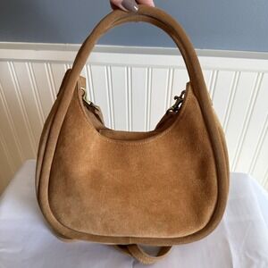OLIVEVE EMILIA SMALL TOP HANDLE CROSSBODY BAG PURSE BROWN TAN ITALIAN SUEDE